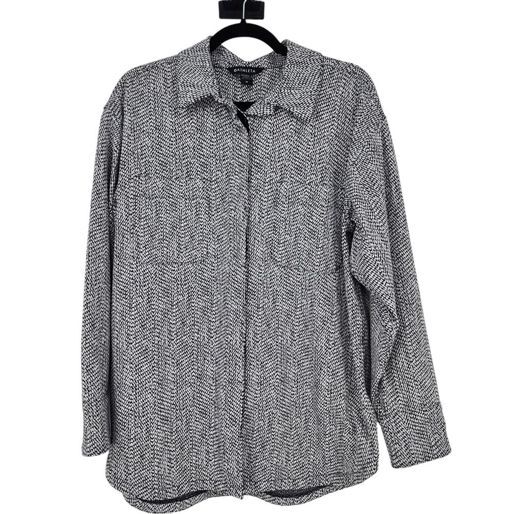 Athleta Braiden Shirt Jacket Black White Pocket Textured Athleisure Size Medium